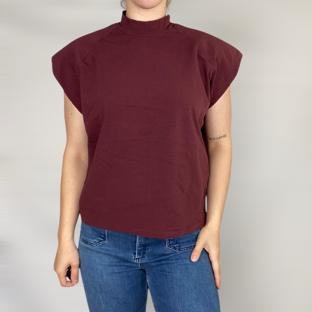 REMAIN Birger Christenson Mock Neck Shoulder‎ Pad Cap Sleeve Shirt Tee